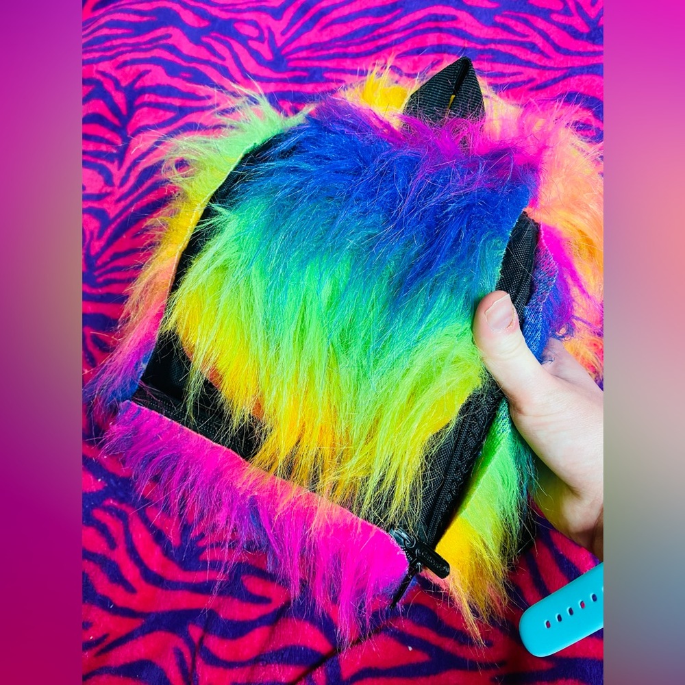 Handmade rainbow fur backpack
